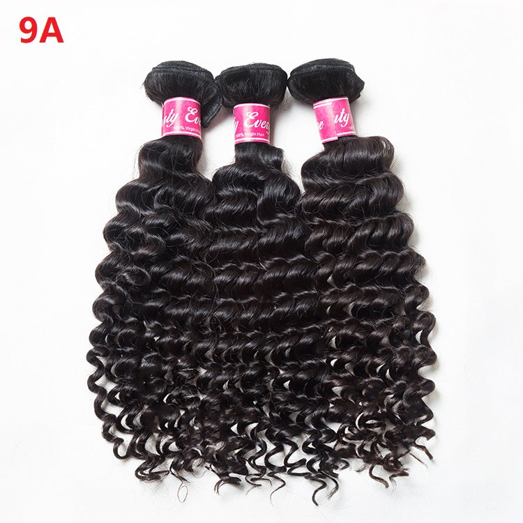 JP Hair 9A/10A/12A Deep Wave Hair 3 Bundles with 4x4 Lace Closure Human Hair