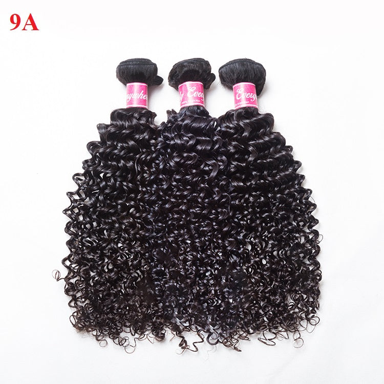 JP Hair 9A/10A/12A Curly Human Hair 3 Bundles with 13x4 Lace Frontal