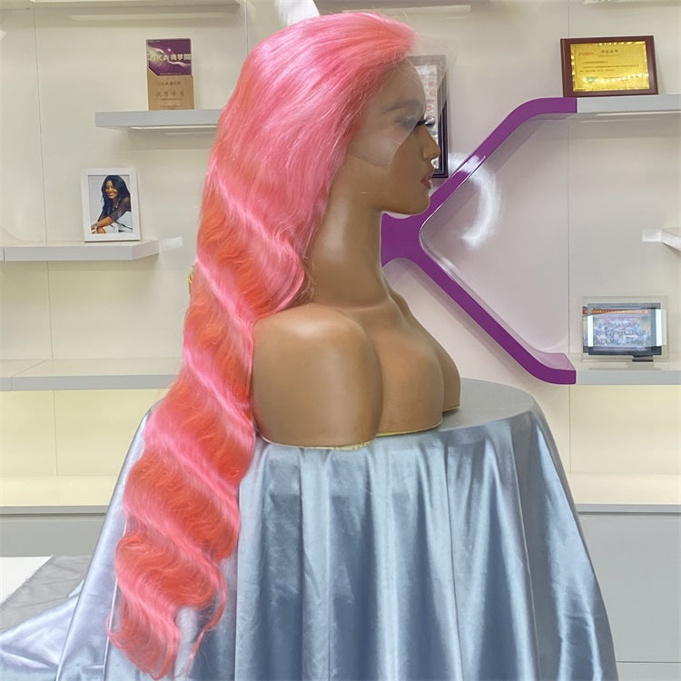 13x4 Pink Body Wave Lace Front Wig Pre-plucked Body Colored Human Hair Wig