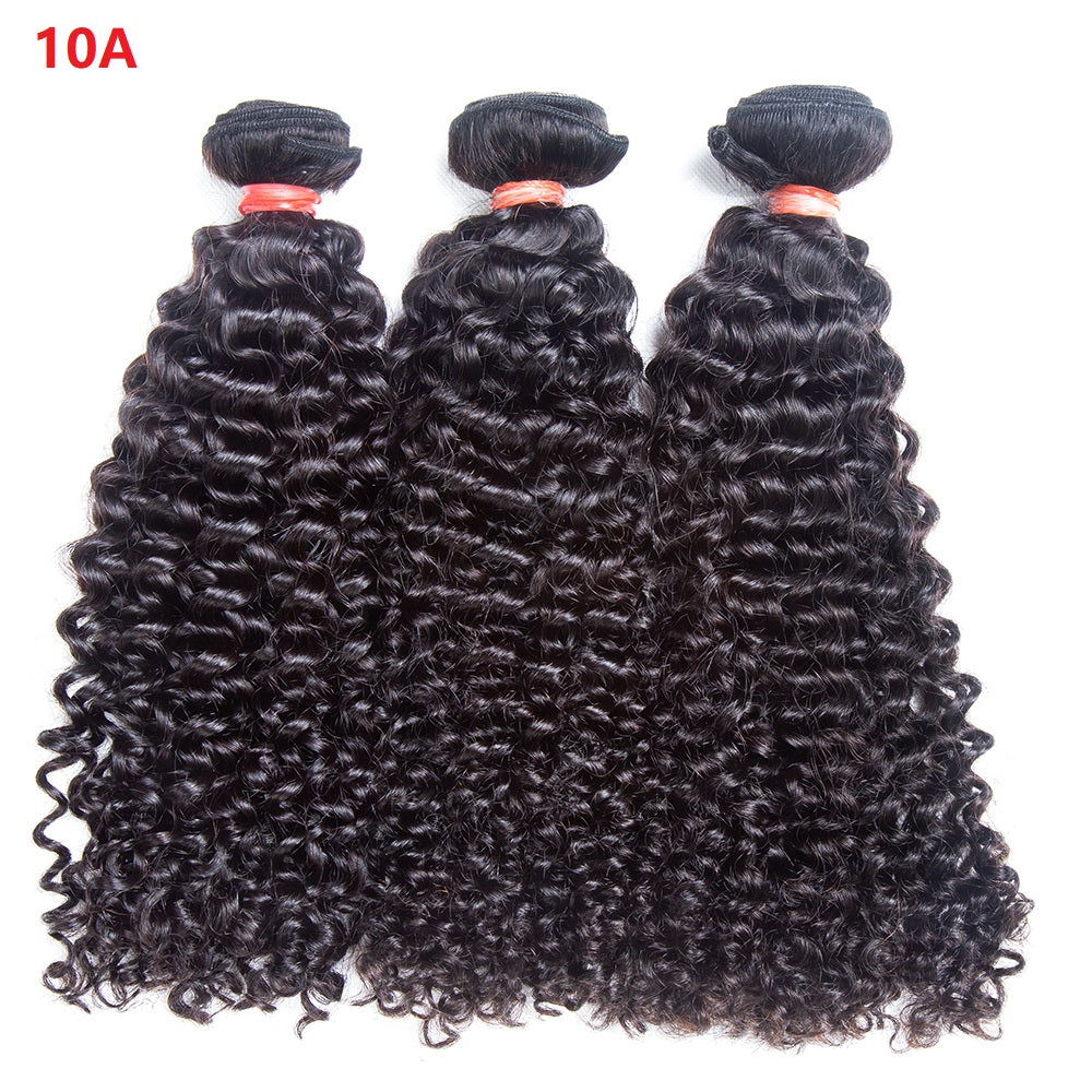 JP Hair 9A/10A/12A Curly Human Hair 3 Bundles with 13x4 Lace Frontal
