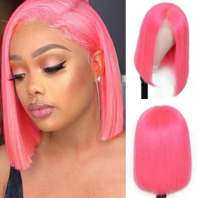 JP Hair Pink Short Bob Wig Straight 13x6 Lace Front Human Hair Wigs For Women Colored Bob Wig