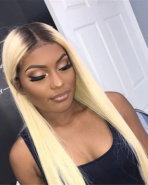 Straight Human Hair Wig 1b/613 Ombre Blonde 13x4 Lace Frontal Wig