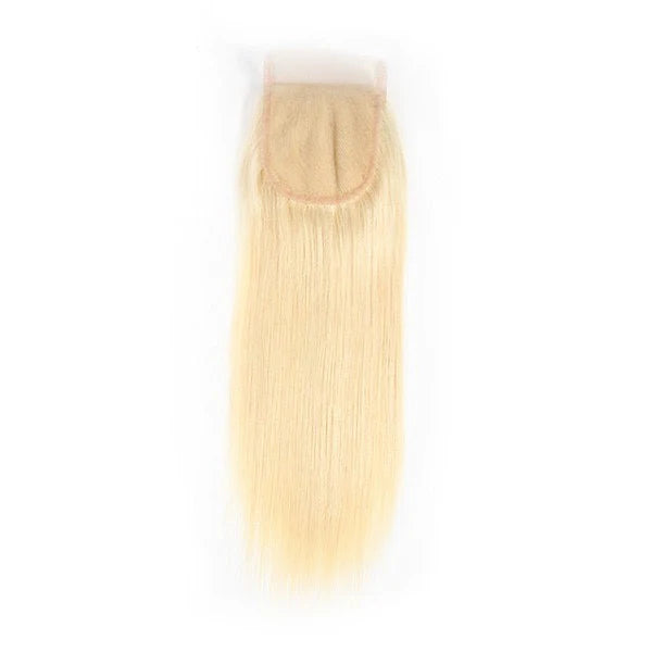 JP Hair #613 Blonde Straight 3 Bundles with 4x4 Transparent Lace Closure