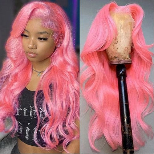 13x4 Pink Body Wave Lace Front Wig Pre-plucked Body Colored Human Hair Wig