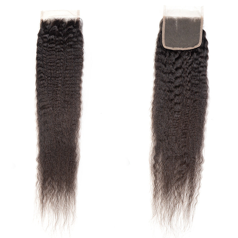 JP Hair 9A/10A/12A Kinky Straight Human Hair 3 Bundles with 4x4 Lace Closure
