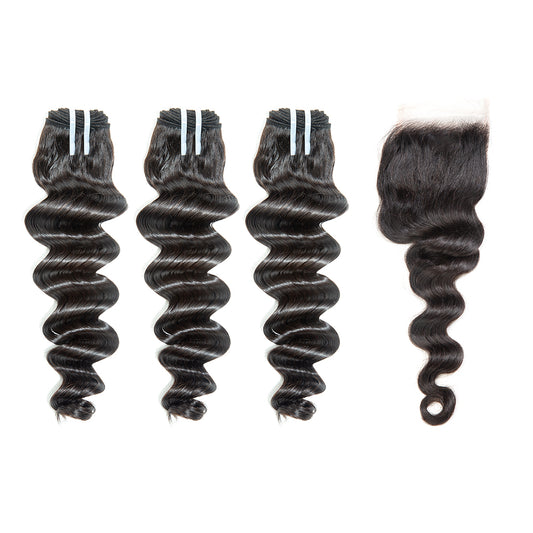 JP Hair 9A/10A12A 5x5 Lace Closure with 3 Bundles Loose Deep Virgin Human Hair Bundles