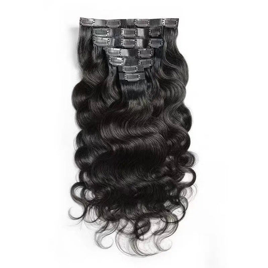 JP Hair Seamless Clip in Hair Extensions 100g Silicone Weft body Wave Black Hair