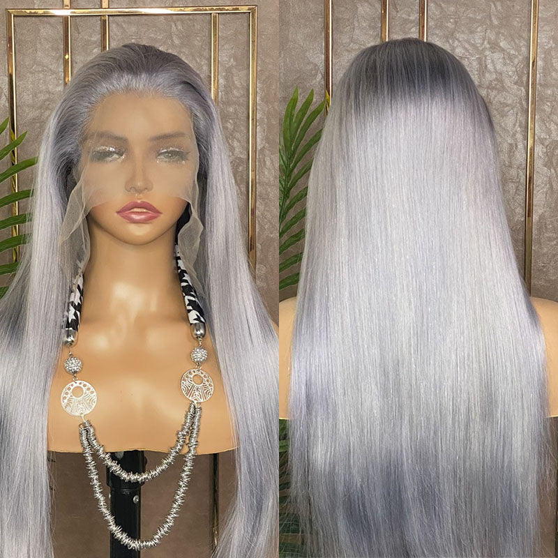 Silver Color Straight Lace Front Wig 13x4 Straight Human Hair Wig Silver Gray Wig