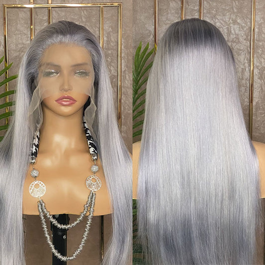 Silver Color Straight Lace Front Wig 13x4 Straight Human Hair Wig Silver Gray Wig