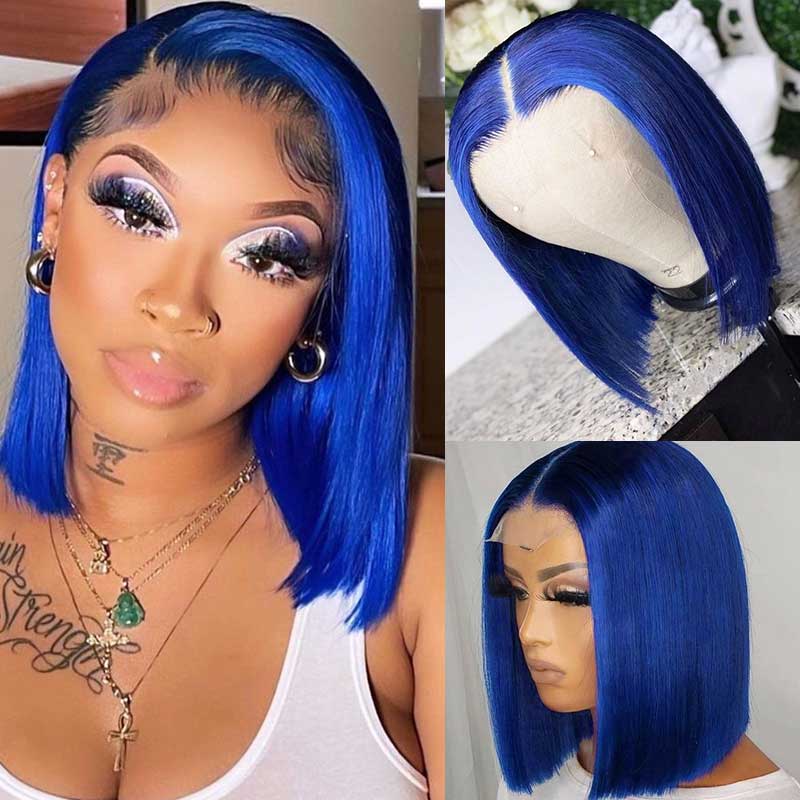 JP Hair Short Straight Lace Front Wig 13x6 Dark Blue Straight Lace Front Bob Wigs