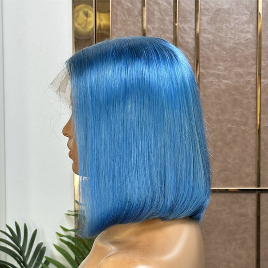 JP Hair 13x6 Light Blue Straight Bob Wig Short Wig Sky Blue Lace Frontal Human Hair Wig