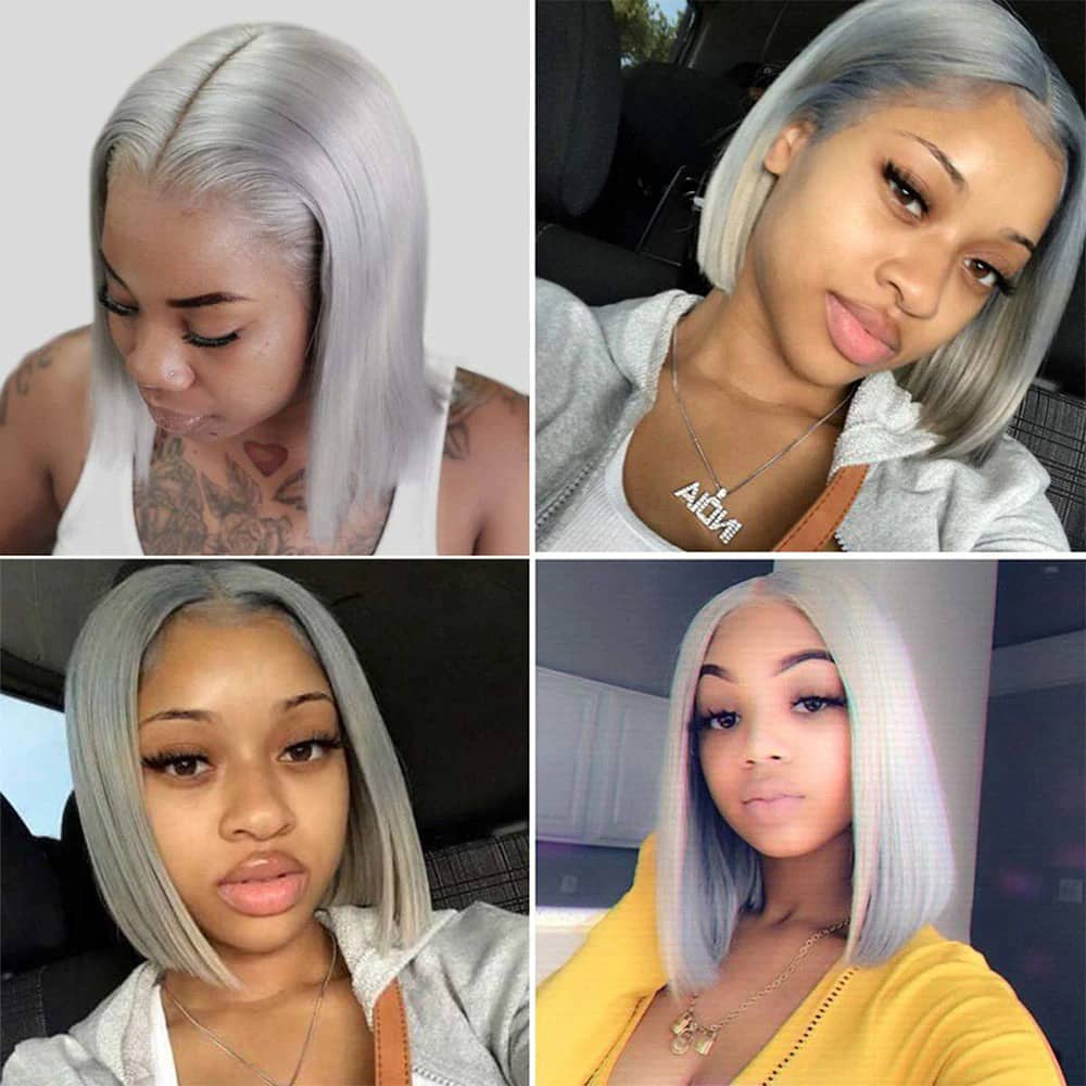 JP Hair 13x6 Grey Straight Lace Front Bob Wigs Colored Human Hair Wigs Lace Frontal Wig