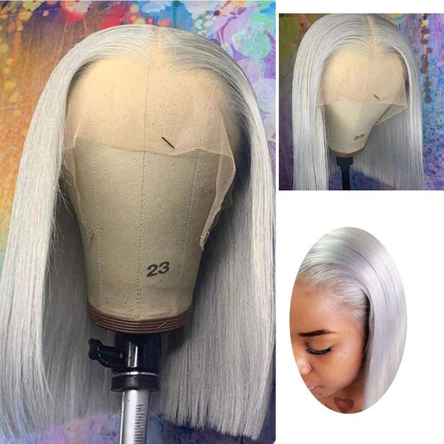 JP Hair 13x6 Grey Straight Lace Front Bob Wigs Colored Human Hair Wigs Lace Frontal Wig