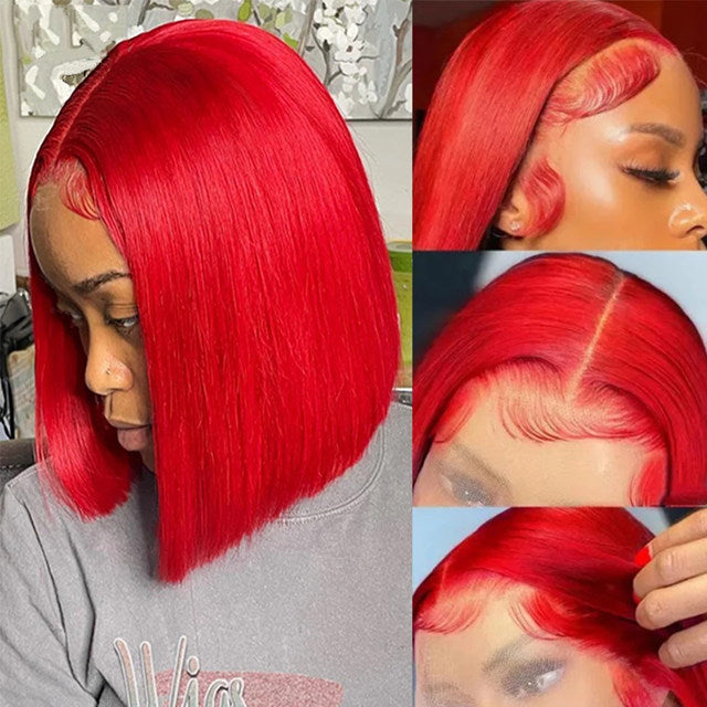 JP Hair 13x6 Red Lace Front Wig Short Bob Wig With Pre-plucked Hairline