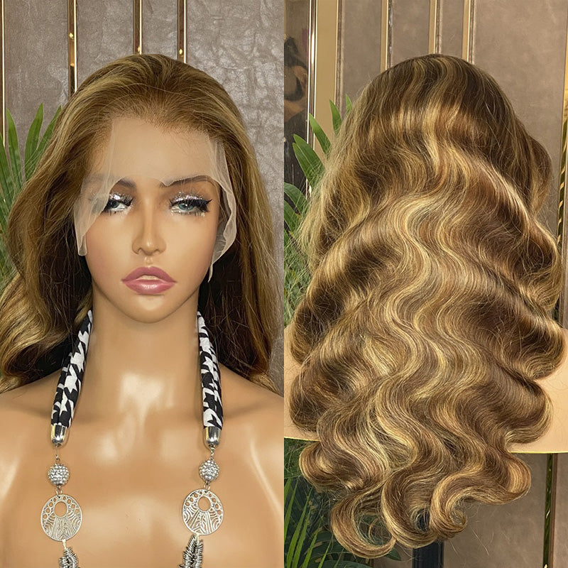 JP Hair Honey Blonde 4/27 Highlight Wig 13x4 Lace Front Wig Body Wave Human Hair Lace Wigs