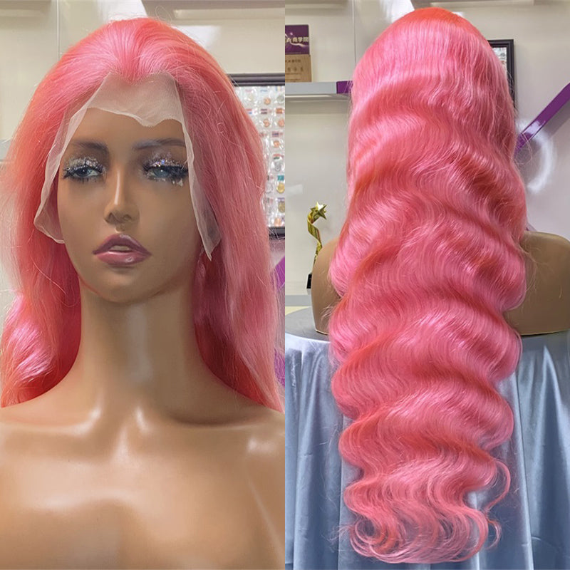 13x4 Pink Body Wave Lace Front Wig Pre-plucked Body Colored Human Hair Wig