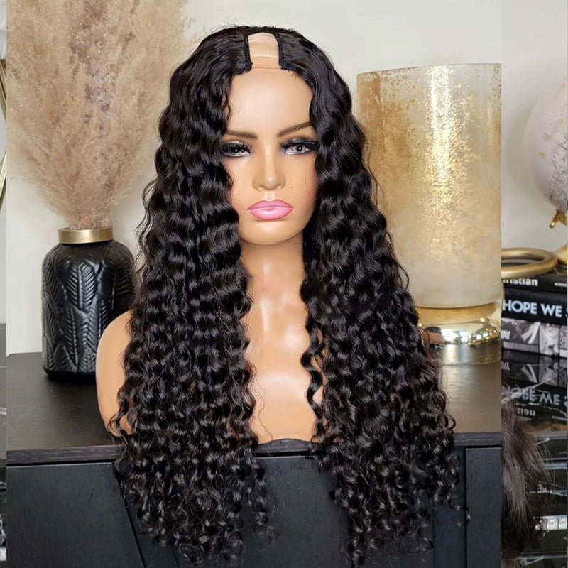 JP Hair 250% Density Glueless Deep Wave U Part Wig Human Hair Virgin Hair Can Be Dyed