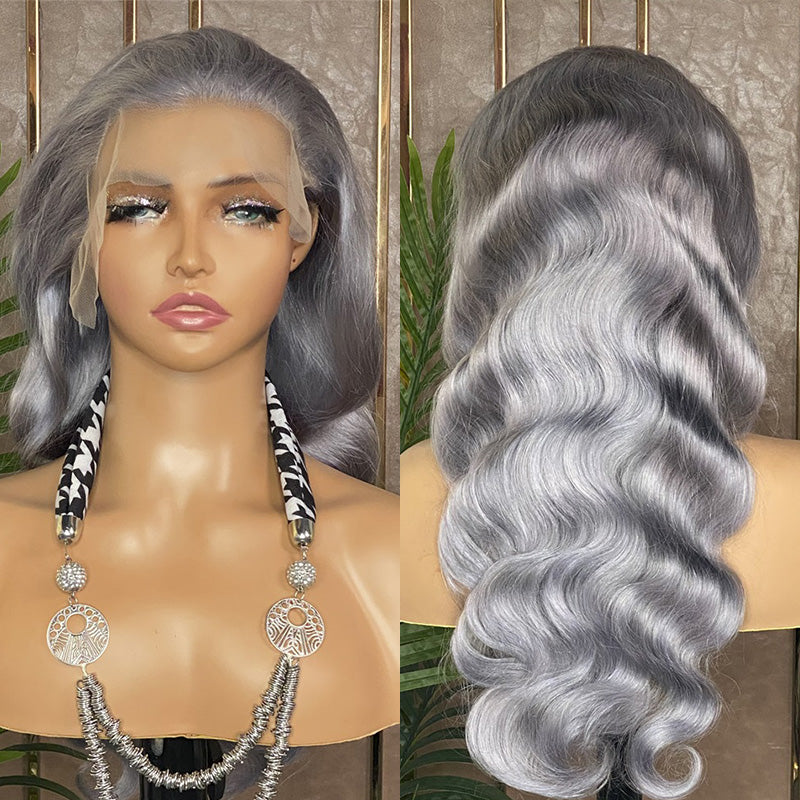 JP Hair Silver Gray 13x4 Body Wave Wig Silver Color 100% Human Hair Wig