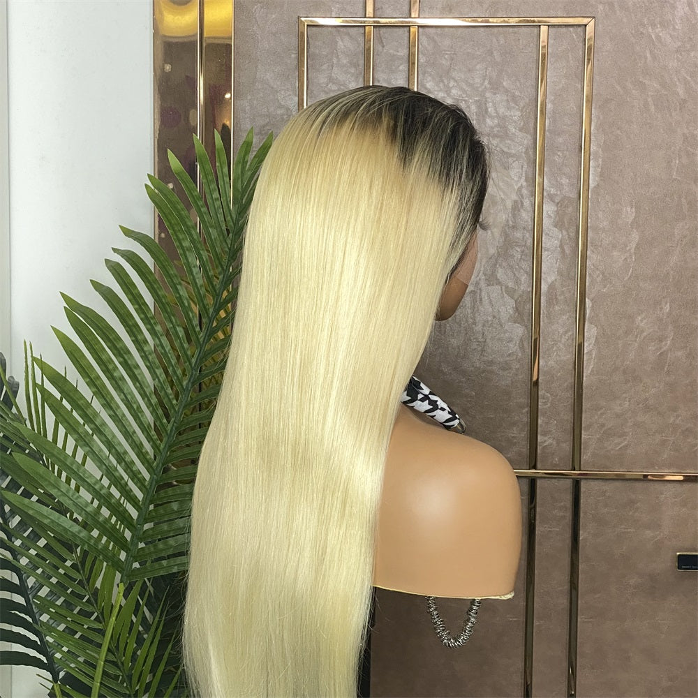 Straight Human Hair Wig 1b/613 Ombre Blonde 13x4 Lace Frontal Wig