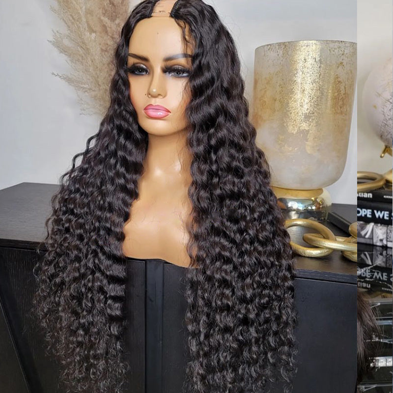 JP Hair 250% Density Glueless Deep Wave U Part Wig Human Hair Virgin Hair Can Be Dyed