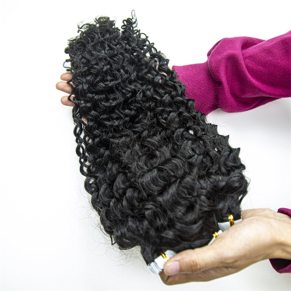 JP Hair Invisible Tape In Virgin Jerry Curl Tape Ins Hair Extensions 100% Human Hair