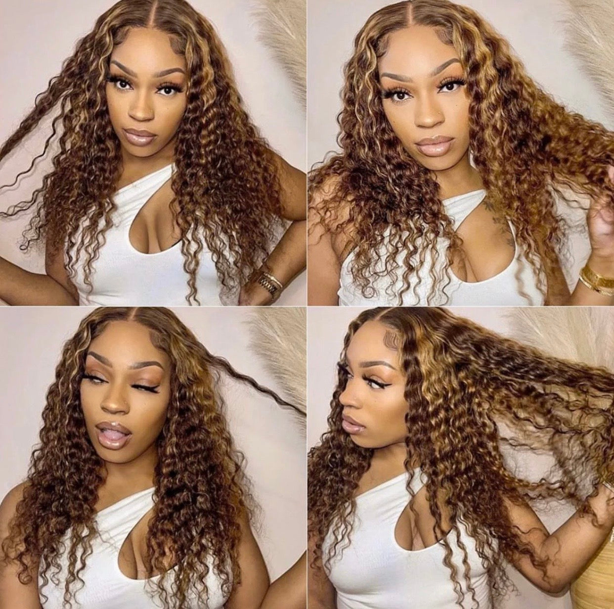 JP Hair Highlight Deep Wave 4/27 Lace Front Wig13x4 Lace Front Human Hair Pineapple Wave Wig