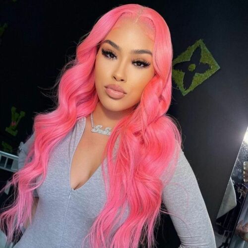 13x4 Pink Body Wave Lace Front Wig Pre-plucked Body Colored Human Hair Wig