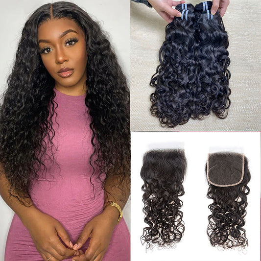 JP Hair 9A/10A12A Water Wave 3 Bundles Human Hair Extensions With with 6x6 HD Closure