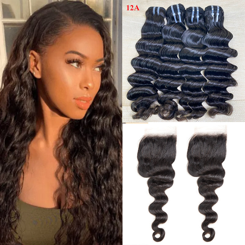 JP Hair 9A/10A12A Loose Deep 3 Bundles Human Hair With with 6x6 HD Closure