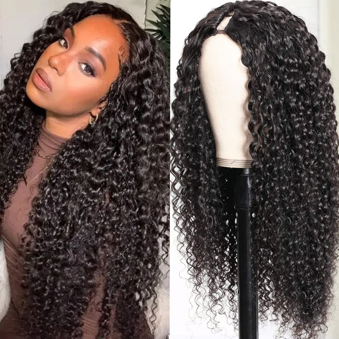 JP Hair 250% Density U Part Curly Wig Glueless Curly Human Hair Wig Very Full