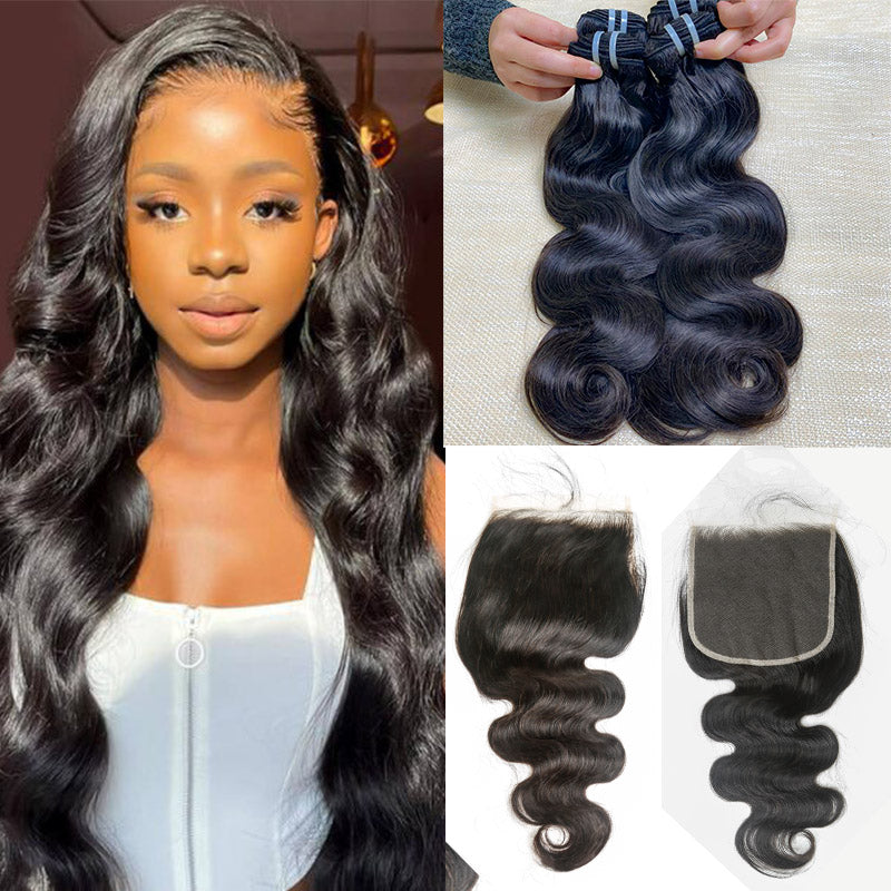 JP Hair 9A/10A12A Body Wave Soft 3 Human Hair Bundles With with 6x6 HD Closure