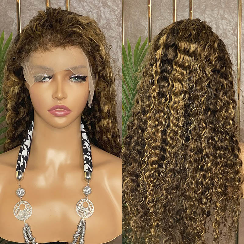 JP Hair Highlight 4/27 Brown Color Water Wave Wig 13x4 Lace Front Human Hair Wig