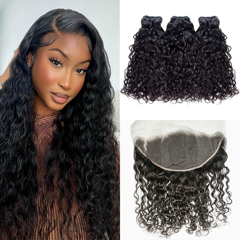 JP Hair  9A/10A/12A Water Wave 3 Bundles with 13x6 Frontal with Preplucked Hairline