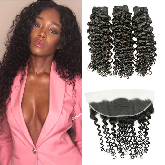 JP Hair 9A/10A/12A Jerry Curl Human Hair 3 Bundles with 13x4 Lace Frontal