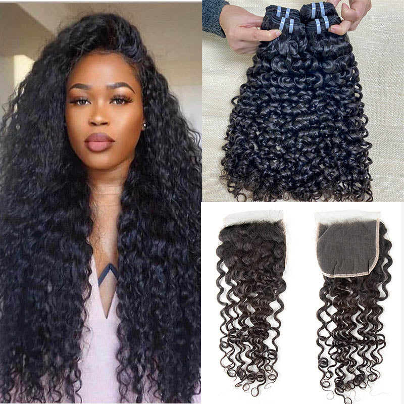 JP Hair 9A/10A12A Jerry Curl 6x6 HD Closure With 3 Hair Bundles