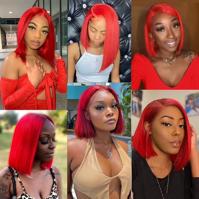 JP Hair 13x6 Red Lace Front Wig Short Bob Wig With Pre-plucked Hairline