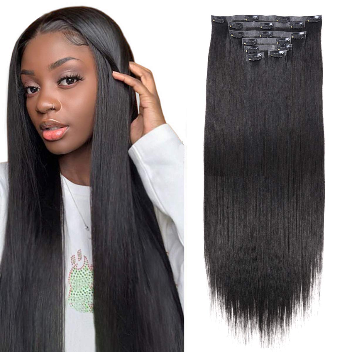 JP Hair Seamless Clip in Hair Extensions 100g Silicone Weft Silky Straight Black Hair